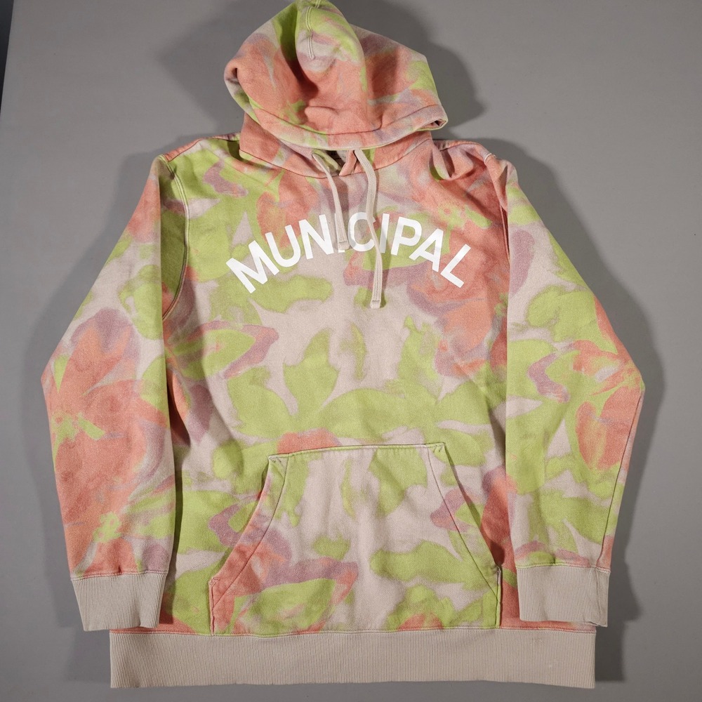 Municipal Hoodie Mens XL Multi Color Floral Camo Print Fleece Sweatshirt